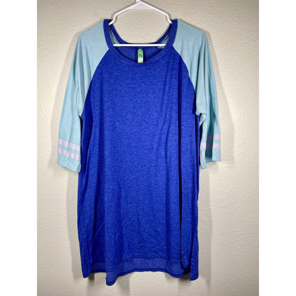 Honey Dew XL Blue Tunic Top 3/4 Sleeve Raglan Stripes Casual Comfy